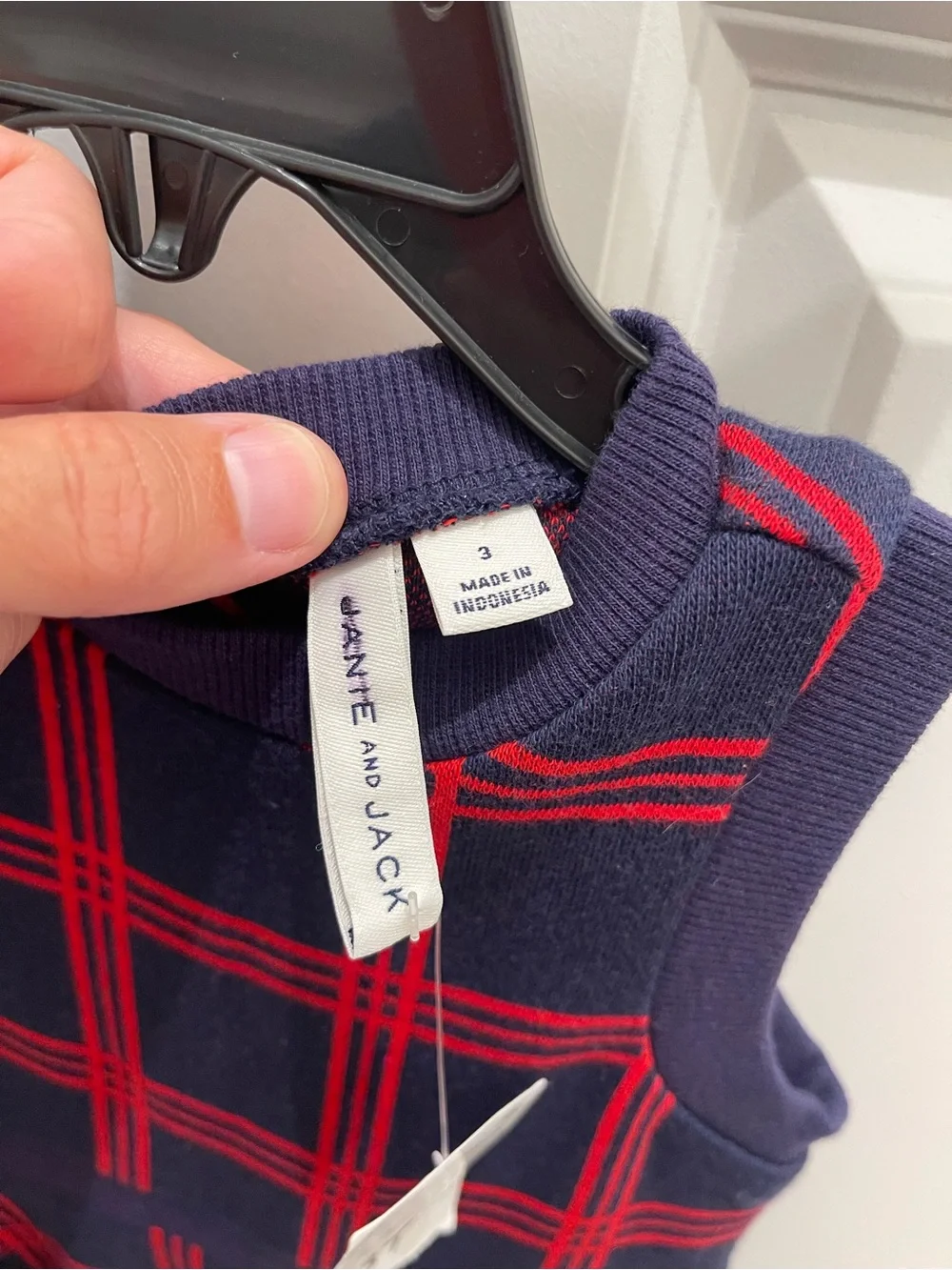 Janie & Jack Jacquard Windowpane Dress NWT Size 3T Plaid Christmas Navy Red